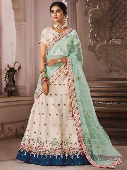 Cream Colour Silk Lehenga Choli.