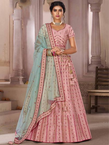 Pink,Peach Colour Silk Designer Lehenga.