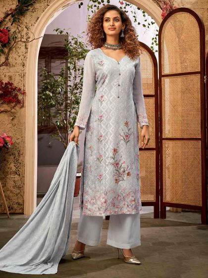 Viscose Fabric Palazzo Salwar Suit Grey Colour.