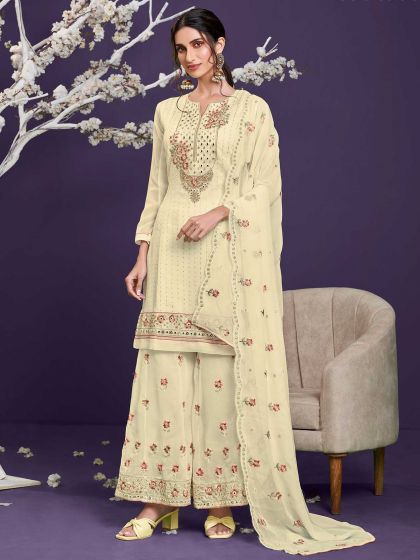 Yellow Colour Georgette,Shantoon Fabric Gharara Salwar Suit.