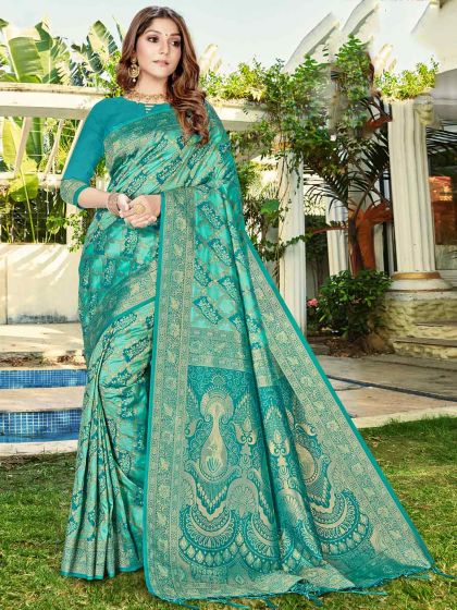 Rama Green Colour Banarasi Silk Saree.