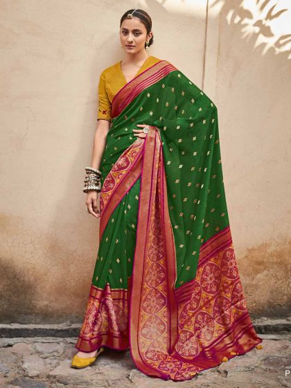 Green Colour Silk Fabric Weaving Saree.