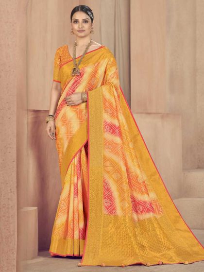 Yellow Colour Raw Silk Fabric Women Saree.