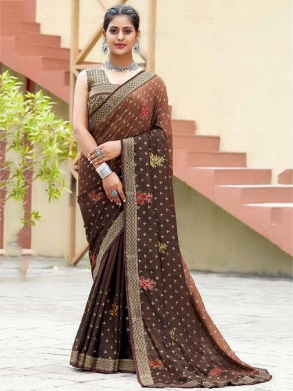 Brown Colour Georgette Fabric Women Saree.