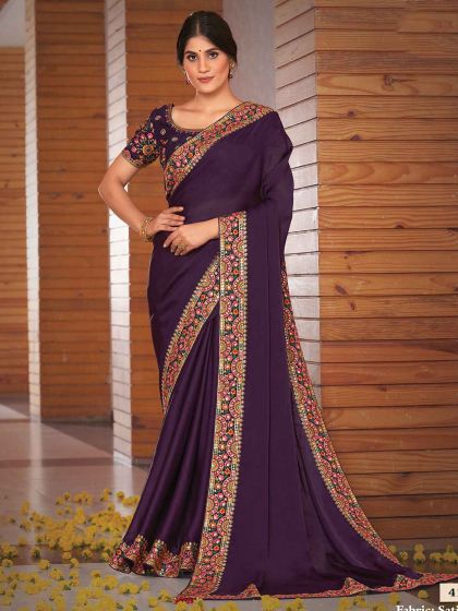 Wine Colour Silk Party Wear Saree.