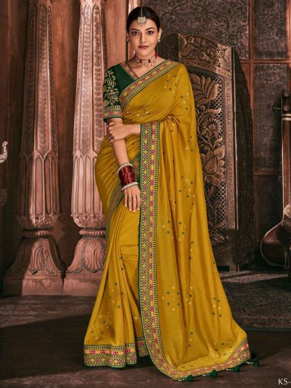 Mustard Yellow Colour Silk Saree.