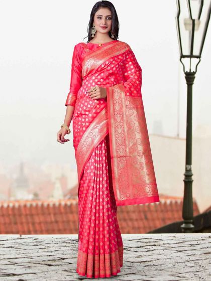 Pink Colour Silk Fabric Weaving Saree.