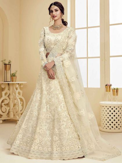 Off White Colour Net Fabric Women Lehenga Choli.