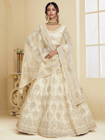 Off White Colour Net Fabric Designer Lehenga.