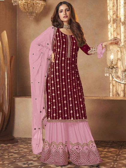 Maroon Colour Designer Palazzo Salwar Suit.