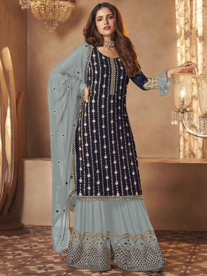 Blue Colour Georgette Fabric Palazzo Salwar Kameez.