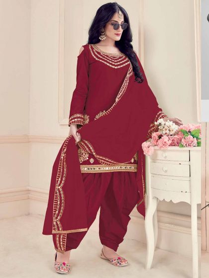 Maroon Colour Silk Designer Salwar Kameez.