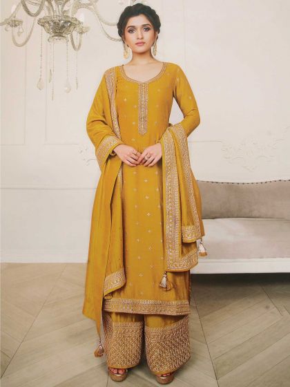 Mustard Yellow Colour Designer Salwar Kameez in Art Silk Fabric.
