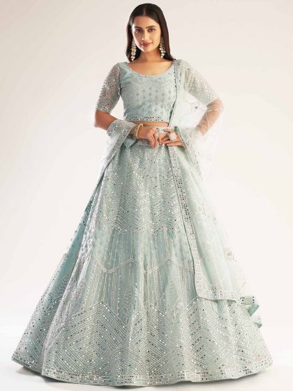 Blue Colour Net Fabric Designer Women Lehenga Choli.