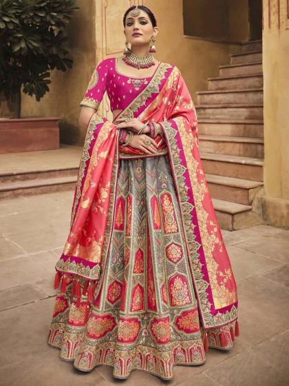 Women's Fuchsia & Georgette Fabric Pretty Unstitched Lehenga Choli