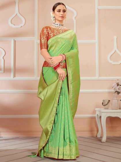 Banarasi Silk Saree Green Colour.