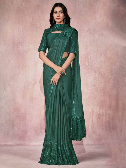 Green Colour Lycra Fabric Saree.