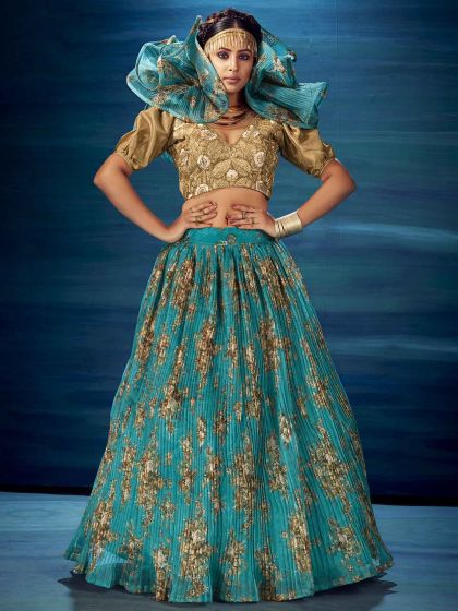 Green Colour Women Lehenga Choli in Organza Fabric.