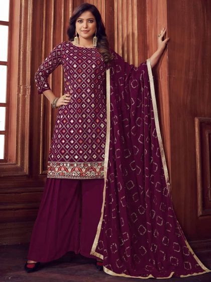 Wine Colour Party Wear Salwar Suit in Georgette Fabric.