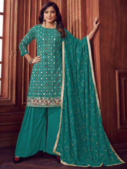 Green Colour Georgette Fabric Salwar Kameez.