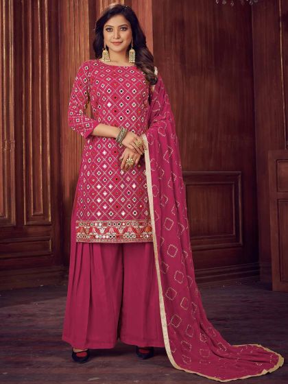 Pink Colour Palazzo Salwar Suit in Georgette Fabric.