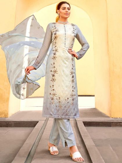 Grey Colour Chinon Salwar Kameez.