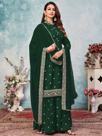 Green Colour Art Silk Fabric Sharara Salwar Suit.