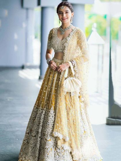 Yellow Colour Indian Designer Lehenga Choli in Net Fabric.