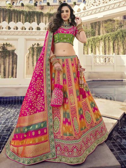 Orange,Pink Colour Wedding Lehenga Choli in Fancy Fabric.