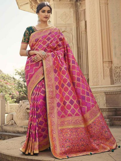 Beautiful Pink Colour Silk Designer Saree.