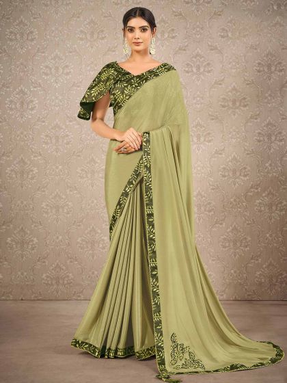 Designer Saree Green Colour in Silk,Georgette Fabric.