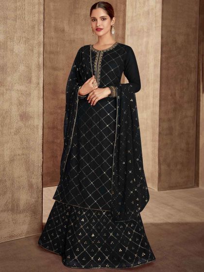 Black Colour Party Wear Salwar Suit in Georgette Fabric.