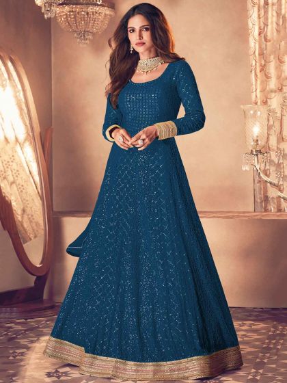 Blue Colour Party Wear Salwar Suit in Georgette Fabric.