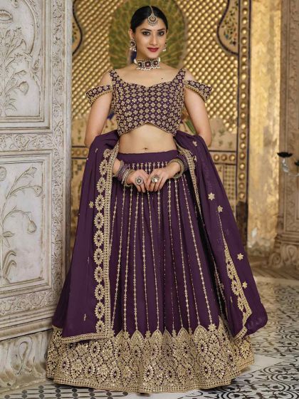 Wine Colour Women Lehenga Choli in Georgette Fabric.