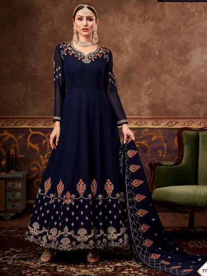 Blue Colour Party Wear Salwar Suit in Georgette Fabric.