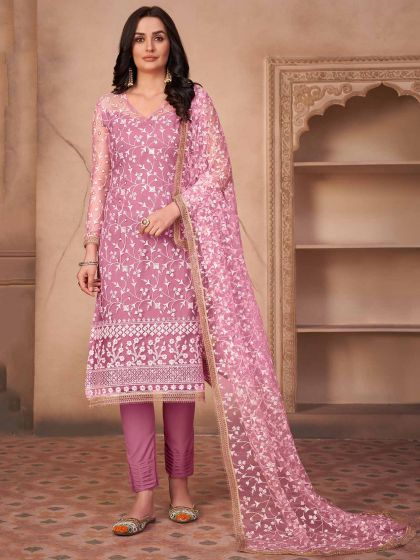 Pink Colour Designer Salwar Kameez in Net Fabric.