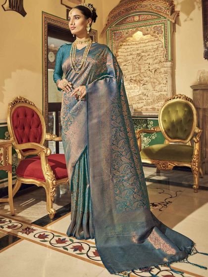 Rama Green Colour Silk Designer Saree.