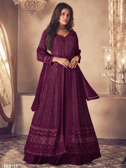 Wine Colour Party Wear Salwar Suit in Georgette Fabric.