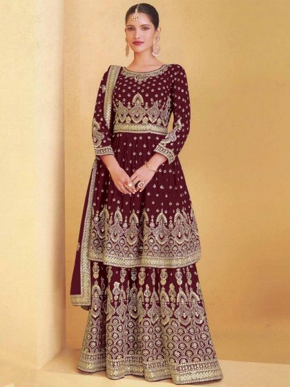 Maroon Designer Sharara Style Salwar Suit Online USA