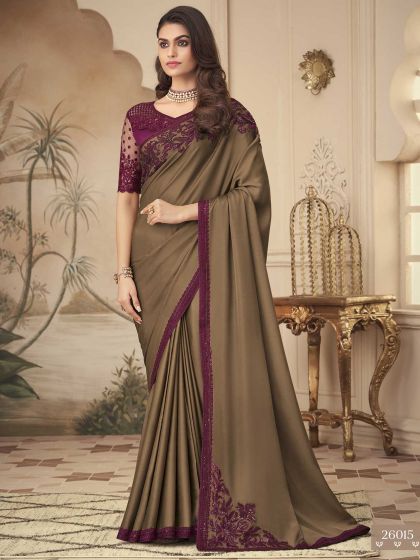 Brown Colour Silk Fabric Indian Designer Saree.