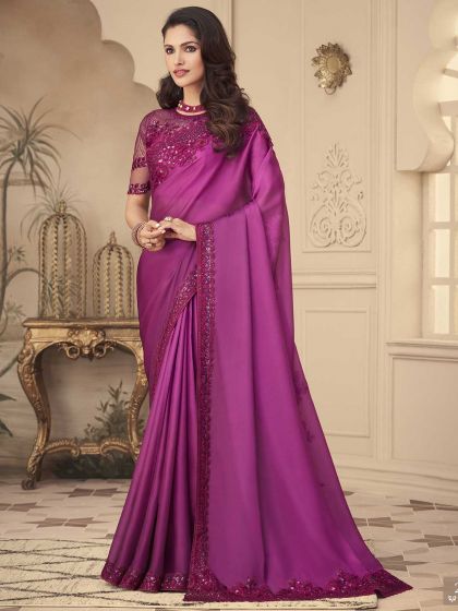 Magenta Colour Silk Fabric Designer Sari.