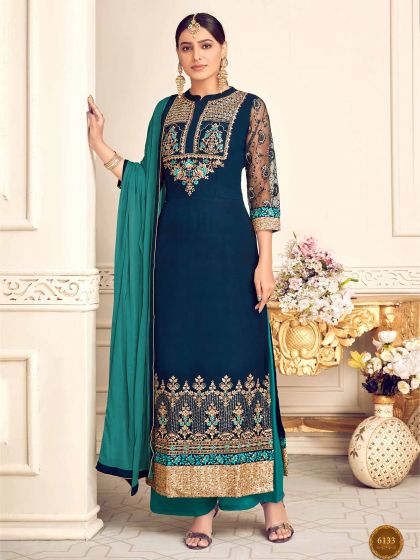 Blue Colour Party Wear Salwar Suit in Georgette Fabric.