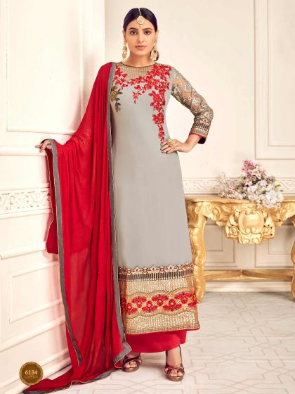 Grey Colour in Georgette,Shantoon Palazzo Salwar Suit