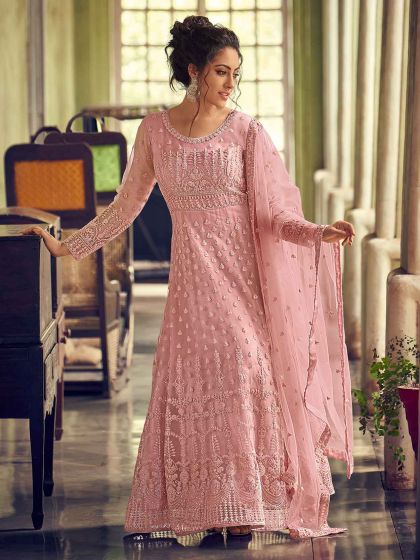 Pink Colour Net,Satin Fabric Designer Salwar Suit.