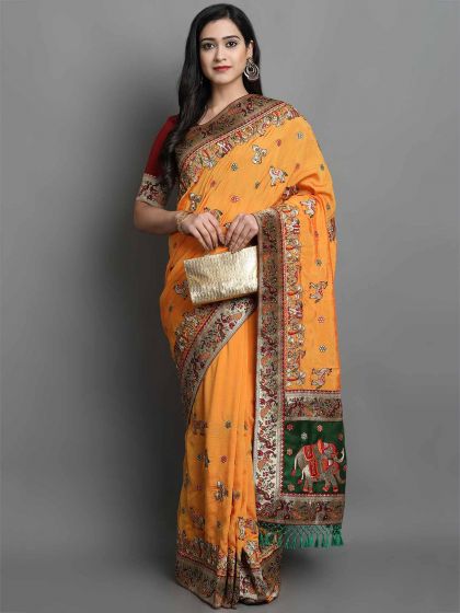 Silk Traditional Saree in Orange Colour.