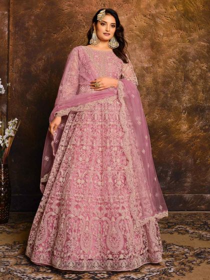 Pink Net Anarkali Salwar Suit Online USA