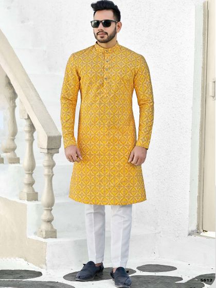 Yellow Festive Floral Printed Kurta Pajama