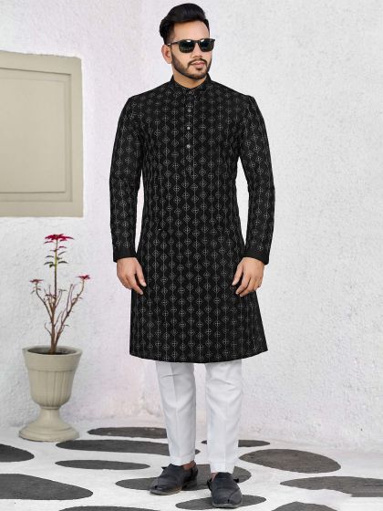 Readymade Black Embroidered Kurta Pajama