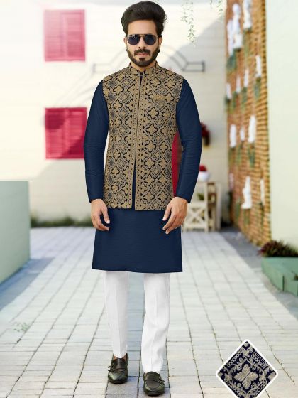 Blue Party Wear Kurta Pajama With Jacket