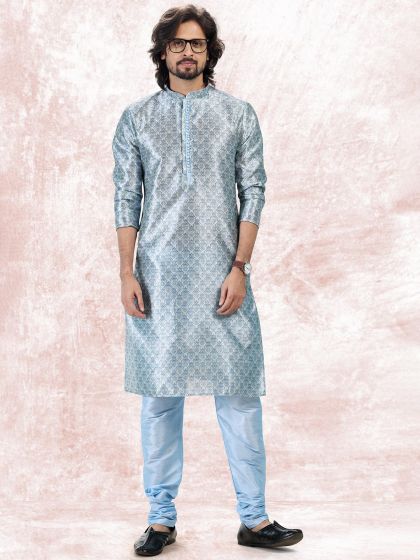 Blue Party Wear Printed Kurta Pajama